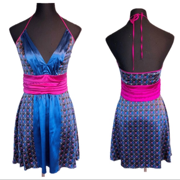 bebe Dresses & Skirts - Bebe Silk Cocktail Dress Blue and Pink S